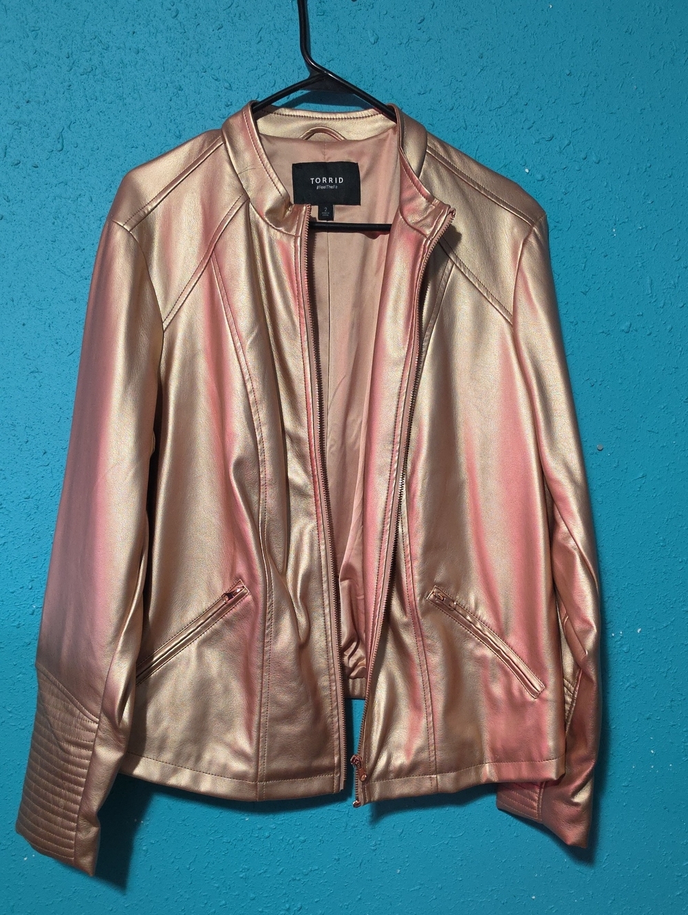 torrid Iridescent Rose Gold Bomber Jacket
